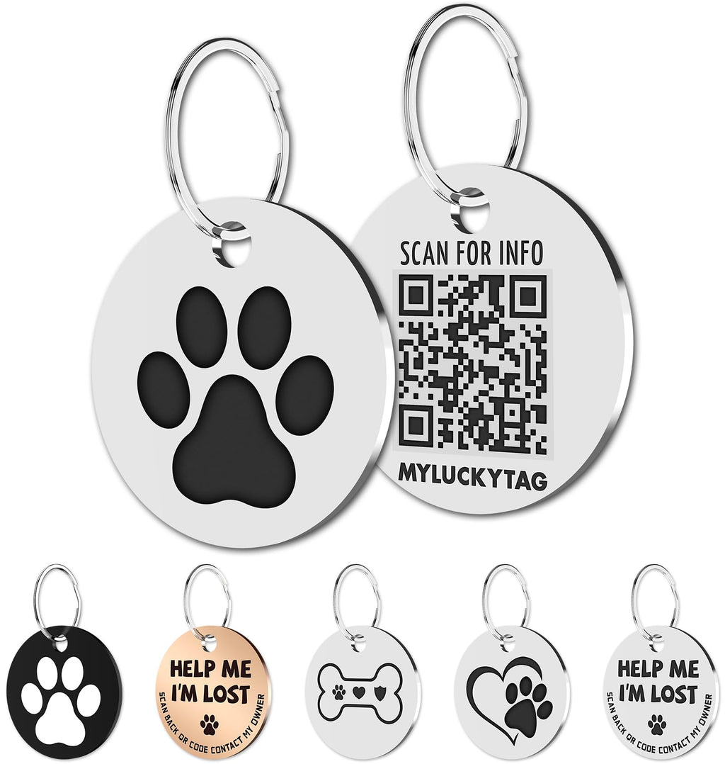 MYLUCKYTAG Stainless Steel QR Code Pet ID Tags Dog Tags - Pet Online Profile - Scan QR Receive Instant Pet Location Alert Email