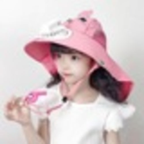 Kids Cartoon Sun Hat with Cooling Fan, UPF50+ Wide Brim Neck Flap